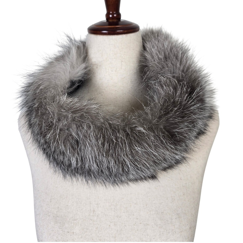 Saks Fifth Avenue Dyed Fox Fur Neck Warmer Collar Gray Silver Finland One Size